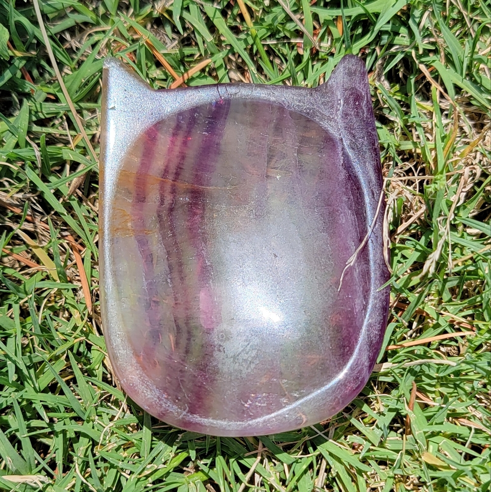 NEW 2.66" x 2" x 101G FLUORITE CAT HEAD BOWL